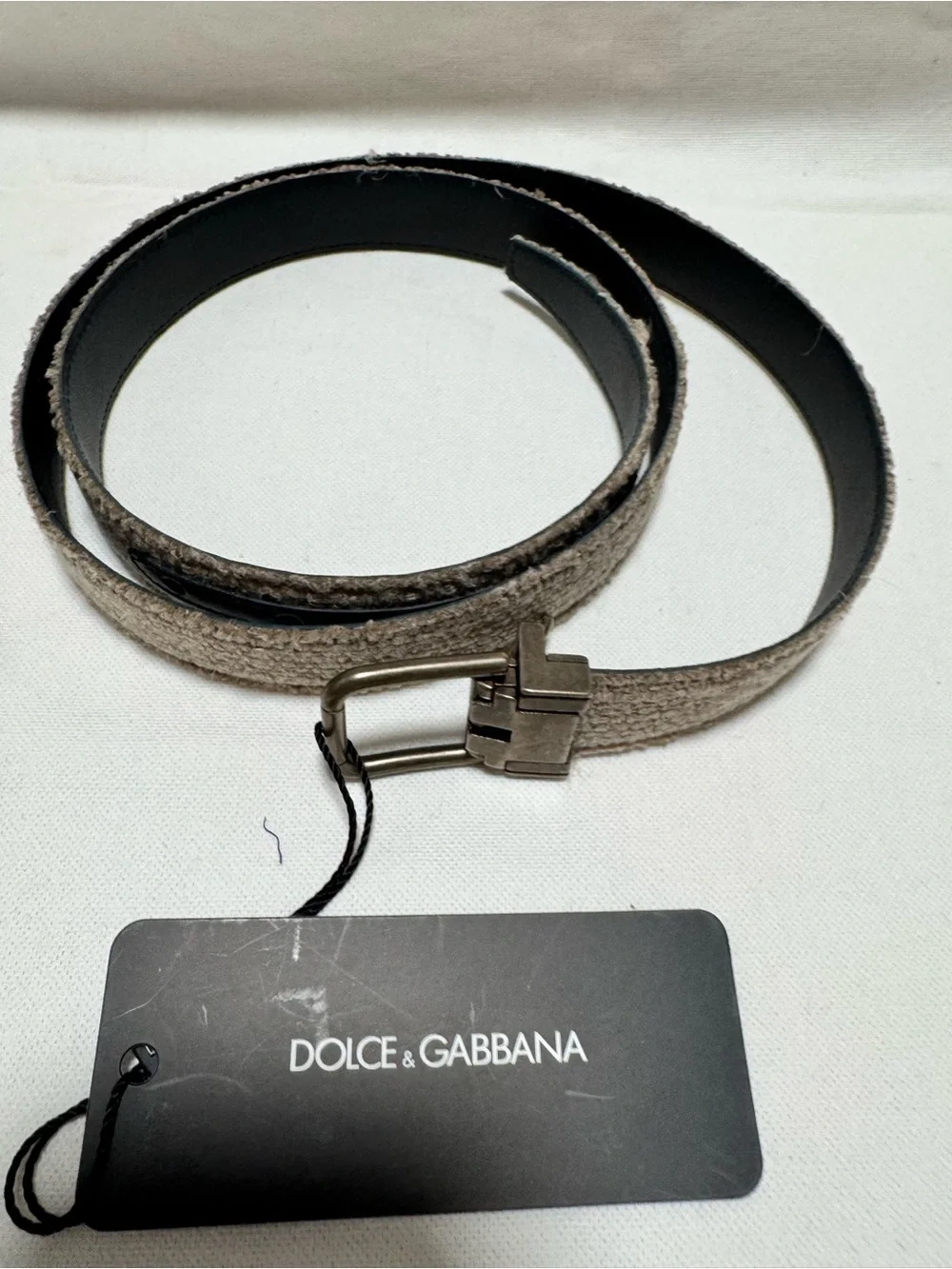 Dolce & Gabbana Men's Gray Woven Leather Belt with Metal Buckle